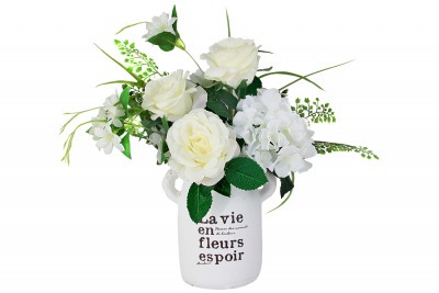 Декоративные цветы Розы и гортензия белые в керамической вазе Dream Garden (DG-15088-N-AL)