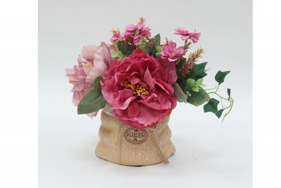 Декор.цветы Букет с пионами тём.розов. в керам.вазе - DG-F6753 Dream Garden