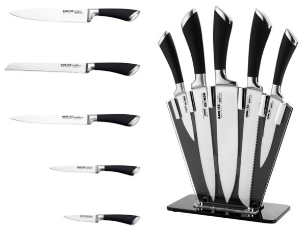 Набор ножей agness нжс с силиконовыми ручками на пластик. подставке 6 пр. (кор=6набор.) Agness (911-002)