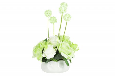 Декоративные цветы Розы белые с зеленым в керамической вазе Dream Garden (DG-15144-AL)