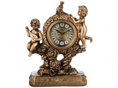 Часы настольные кварцевые "бронзовые ангелы" 21*10*25,5 см. диаметр циферблата=8 см. Hong Kong (204-112) 