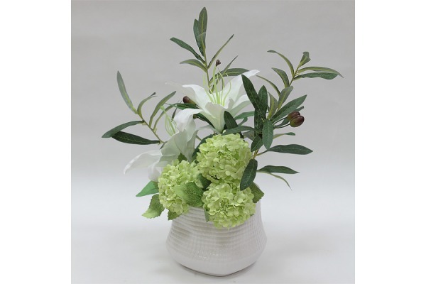 Декор.цветы Лилии белые и гортензии в керам.вазе - DG-F6816 Dream Garden