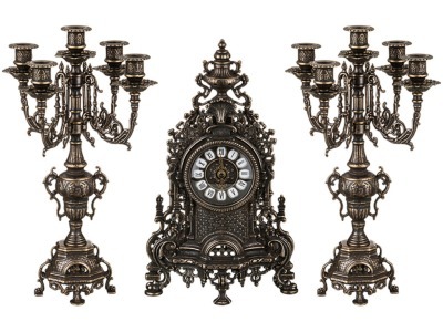 Комплект: часы каминные диаметр циферблата=11 см. + 2 подсвечника высота=40 см. ALBERTI LIVIO (646-075)