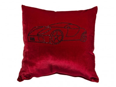 Декоративная подушка 35*35 "спорткар red", стразы, бархат, х/ф, красный (703-419-7) 