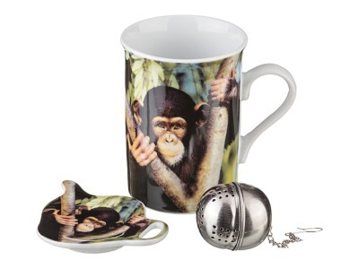 Чайный набор 3 пр."обезьяна":кружка 300 мл.,подставка для чайн.пакетиков,ситечко для чая (кор=36набо Porcelain Manufacturing (270-235) 