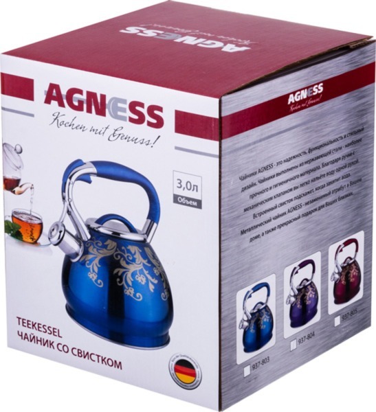 Чайник agness со свистком индукцион. капсульное дно 3,0 л Agness (937-803)