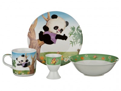 Наборы посуды на 1 персону 4пр.:миска,тарелка,кружка 200 мл.,подставка под яйцо Hangzhou Jinding (87-059) 