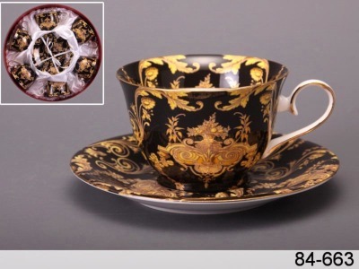 Чайный набор на 6 персон 12 пр."узор на черном" 250 мл. Hangzhou Jinding (84-663) 