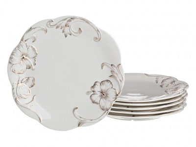 Набор тарелок из 6 шт. диаметр=27 см. "софия: золотой гибискус" под.упак. Porcelain Manufacturing (418-025) 