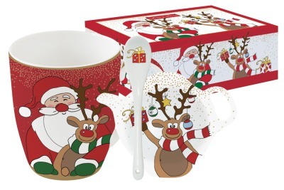Набор из кружки, ложки и подставки Дед Мороз с друзьями в подарочной упаковке - EL-R1044_CRFR Easy Life (R2S)