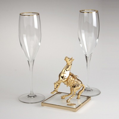 Подарочный набор: бокалы для шампанского 2 шт.250 мл.+ статуэтка "лошадь" 10*10 см.высота=13 см. Franco S.r.l. (316-797) 