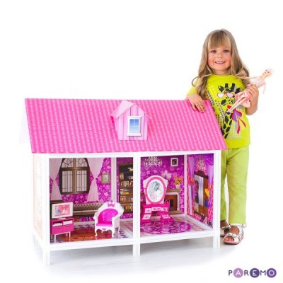 1-этажный кукольный дом с 2 комнатами, мебелью и куклой в наборе (PPCD116)