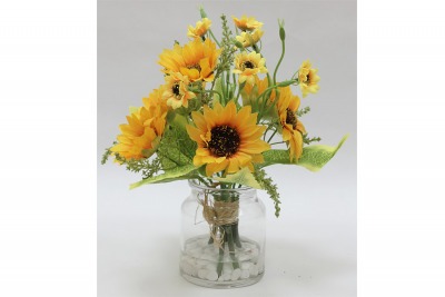 Декор.цветы Букет с подсолнухами в стекл.вазе - DG-F6844 Dream Garden