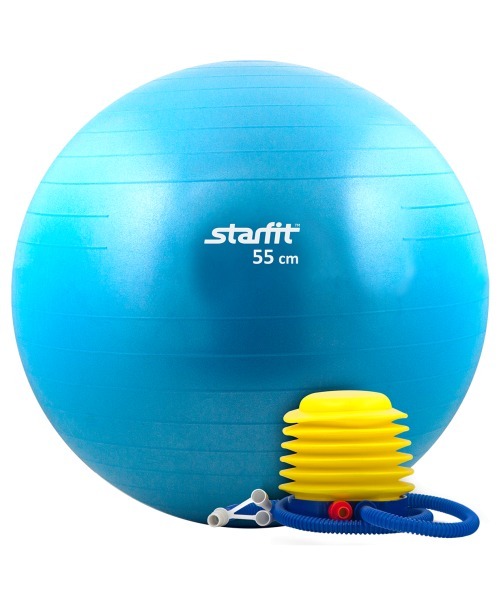 Мяч гимнастический GB-102 с насосом 55 см, антивзрыв, синий (78563)