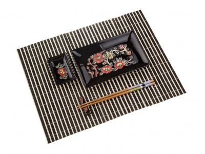 Набор для суши 5 предметов: соусник, блюдо, подставка под палочки,салфетка бамбук, палочки бамбук (к Hebei Grinding (31-206) 
