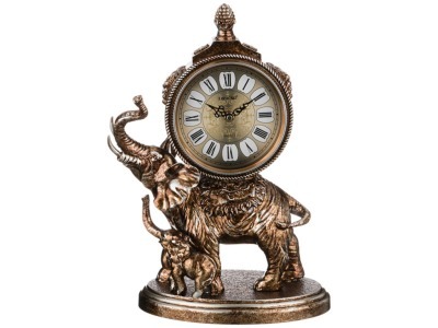 Часы настольные кварцевые "слониха со слоненком" цвет: бронза 28,5*16,5*40 см. диам. цифербл.=14 см. Hong Kong (204-116) 