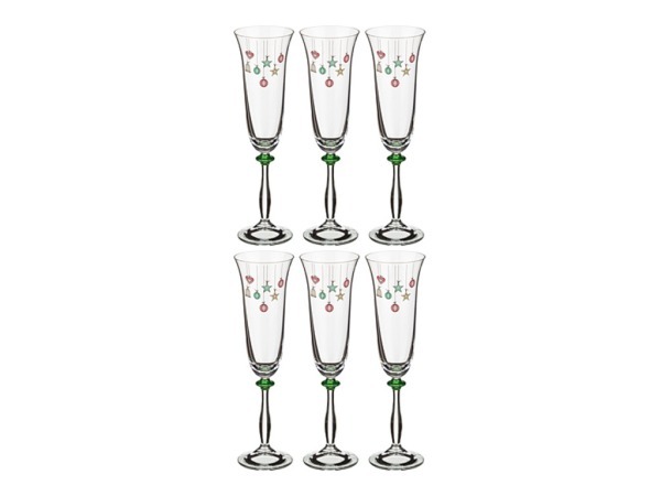 Набор бокалов для шампанского из 6 шт."елочные игрушки" 190 мл. высота=25 см. Bohemia Crystal (674-472)