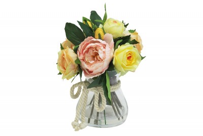 Декоративные цветы Розы жёлтые и розовые в стекл вазе - DG-JA6030 Dream Garden