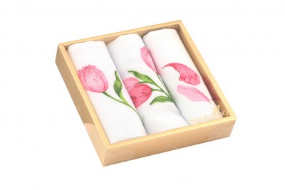 Комплект салфеток из 3 штук 42*42 см"тюльпаны" ,белый п/э-100% (850-512-01) 