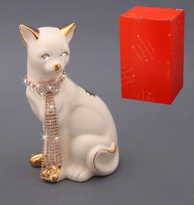 Фигурка "кошка с цепочкой" белая высота=25 см. Hangzhou Jinding (456-912) 