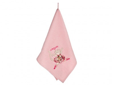 Полотенце "кошка-балерина" 40х70см , 100% хлопок,розовое (703-582-1) 