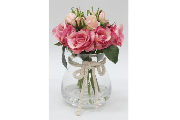 Декор.цветы Розы тём.розовые в стекл вазе - DG-JA6031-N Dream Garden