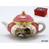 Шкатулка в форме чайника "букет в медальоне" 10*7*8 см. под. упак. Hangzhou Jinding (82-593) 