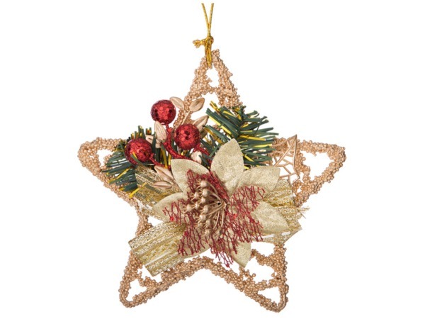 Декоративное изделие "подвеска на елку "звезда с золотым цветком" высота=15 см Polite Crafts&gifts (160-157) 
