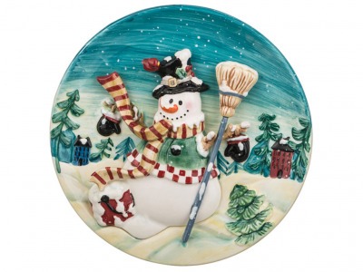 Тарелка настенная декоративная "снеговик"диаметр=20,5 см. Hebei Grinding (59-314) 