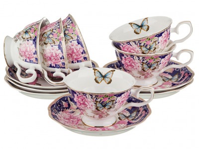 Чайный набор на 6 персон 12пр 200мл голубой Porcelain Manufacturing (779-069) 