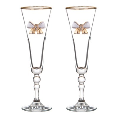 Набор бокалов для шампанского из 2 шт. с золотой каймой 190 мл. (802-510227) 