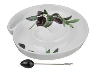 Блюдо "оливки" с вилочкой диаметр=17 см. Porcelain Manufacturing (178-490) 