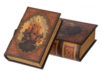 Комплект из 2-х шкатулок-книг "парусник" 27*21*7 / 21*15*5 см. Polite Crafts&gifts (184-052) 