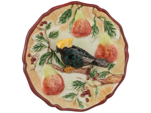 Тарелка декоративная "птица на грушевой ветке" диаметр=12 см. Hebei Grinding (59-068) 