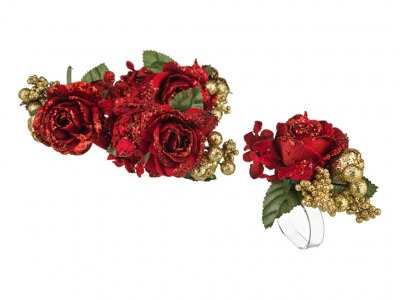 Набор из 4-х пр.: кольцо для салфеток, розы/гортензии/ягоды красный 9*10*7 см. Huajing Plastic (864-033) 
