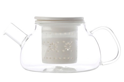 Чайник стекл с ситечком и крышкой из фарфора Лилия (белый) в подарочной упаковке - MW542-EJ0010 Maxwell & Williams