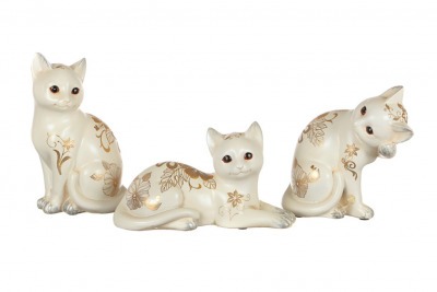 Комплект фигурок белых из 3 шт."кошка привлечение достатка" 15*21*25 см. Chaozhou Fountains&statues (114-046) 