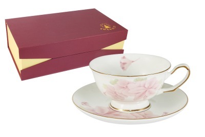 Набор 12 предметов: 6 чашек + 6 блюдец Розовые цветы - E5-HV004011_12-AL Emerald