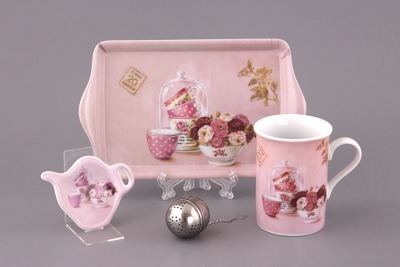 Чайный наб. 4 пр:кружка 300 мл.,подставка для чайн.пакетиков,поднос,ситечко для чая под.уп. Porcelain Manufacturing (270-203) 