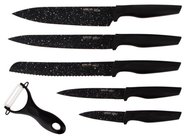 Набор ножей нжс с полимерным покрытием и овощечистка 6 пр.(кор=12набор.) Agness (911-400)