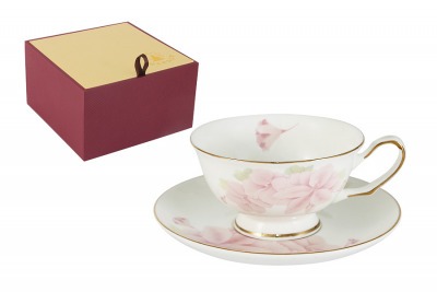 Чашка с блюдцем Розовые цветы - E5-HV004011_CS-AL Emerald