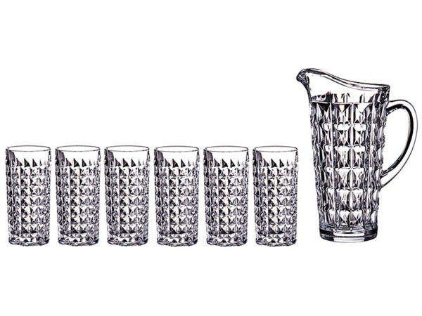 Набор для сока "даймонд" 7 пр.: кувшин+6 стаканов 1250/260 мл. высота=27/15 см. (кор=1набор.) CRYSTALITE (669-058)
