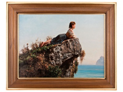 Картина "девушка на скале в сорренто"  60*80/82*102*3 см.без упаковки Dekor Toscana (289-669) 