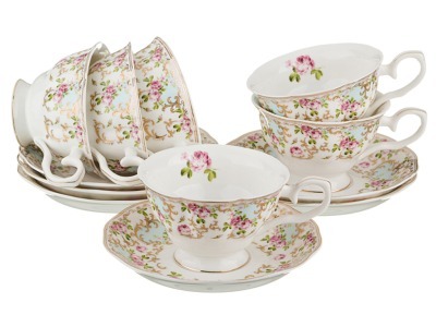 Чайный набор на 6 персон 12пр 200мл бирюзовый Porcelain Manufacturing (779-067) 